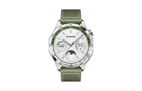 Huawei Watch GT 4 46mm Zilver (Groene Siliconenband)
