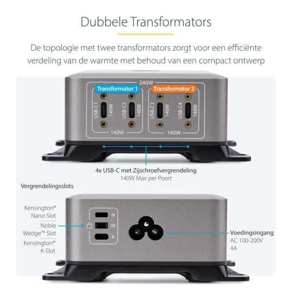 StarTech.com 4-Port Multi-Device USB-C Oplader, Totaal 240W, Single Port 140W EPR, PD 3.1, Poorten met Schroefvergrendeling, Id - Afbeelding 17