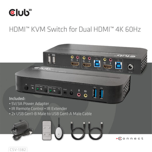 CLUB3D HDMI KVM SWITCH FOR DUAL HDMI 4K 60Hz - Afbeelding 6