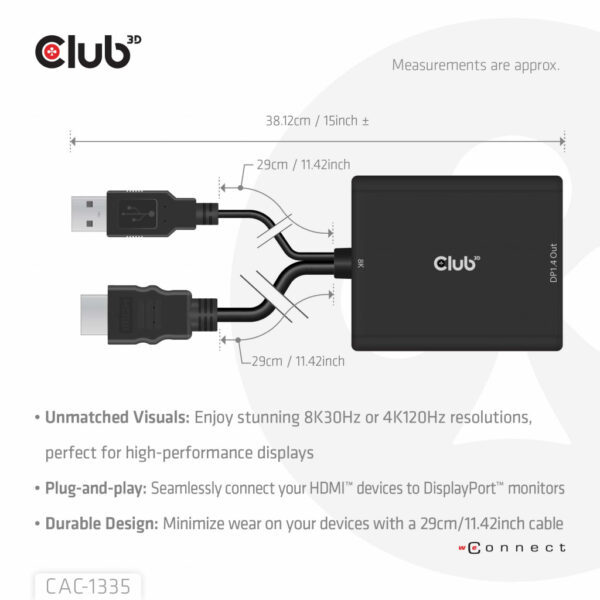 CLUB3D HDMI + Micro USB to DisplayPort™ 4K120Hz or 8K30Hz M/F Active Adapter - Afbeelding 22