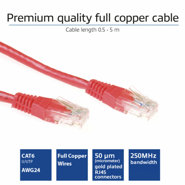 ACT Rode 1 meter U/UTP CAT6 patchkabel met RJ45 connectoren - Afbeelding 2