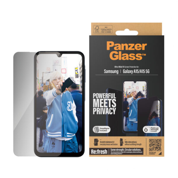 PanzerGlass ® Privacy Screen Protector Samsung Galaxy A15 | A15 5G | Ultra-Wide Fit w. EasyAligner Doorzichtige schermbesc - Afbeelding 2