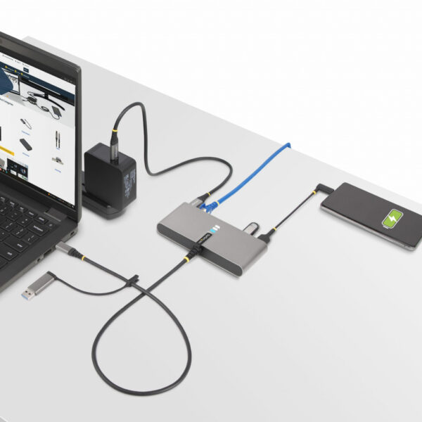 StarTech.com 2-Port USB-C Hub met Ethernet en RS-232, Geïntegreerde USB-C naar USB-A Dongle, 100W PD Pass-Through, 2x USB-A 5Gbp - Afbeelding 8
