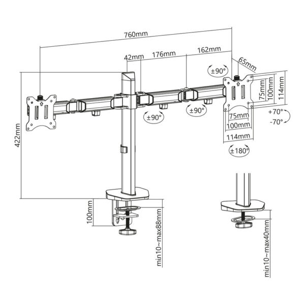 ACT Monitorarm 32" office, 2 schermen, zilver - Afbeelding 8