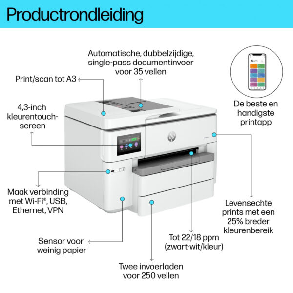 HP OfficeJet Pro 9730e Draadloos All-in-One Kleur Printer, Instant Ink; Dubbelzijdig printen - Afbeelding 12