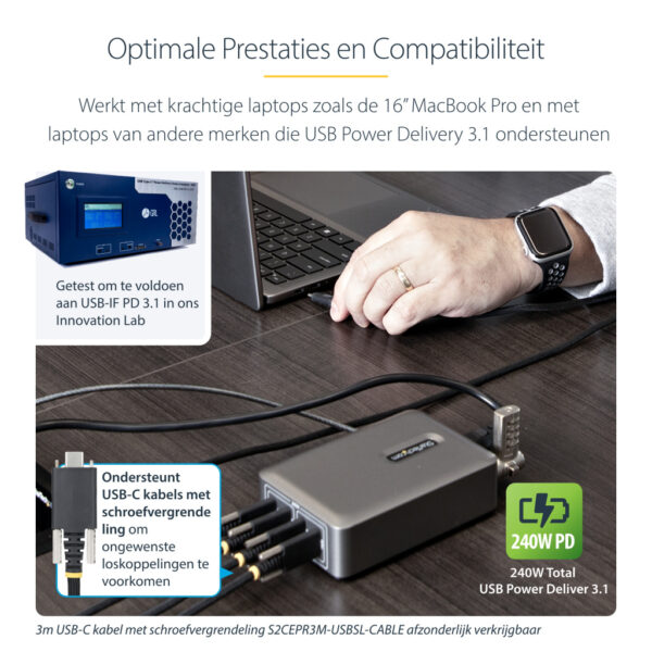 StarTech.com 4-Port Multi-Device USB-C Oplader, Totaal 240W, Single Port 140W EPR, PD 3.1, Poorten met Schroefvergrendeling, Id - Afbeelding 13