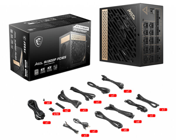 MSI MEG AI1300P PCIE5 power supply unit 1300 W 24-pin ATX ATX Zwart - Afbeelding 5