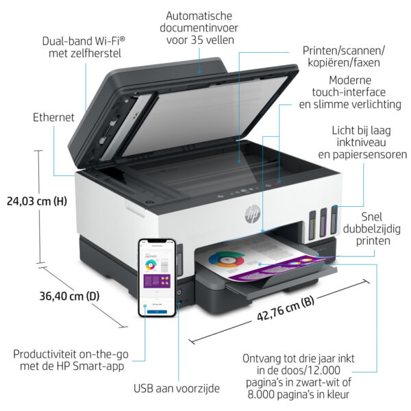 HP Smart Tank 7605 Draadloos All-in-One Kleur Printer, Dubbelzijdig printen; Kopieerapparaat, Scanner - Afbeelding 14