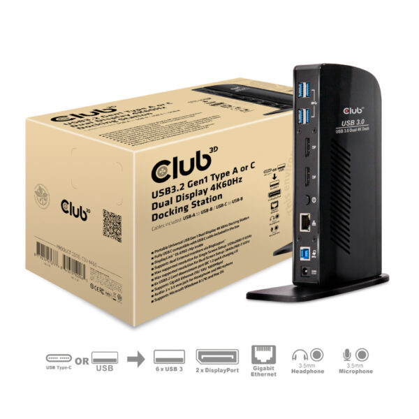 CLUB3D UNIVERSEEL Docking station USB3.2 Type A of C 2x Displayport 4K60Hz DisplayLink® gecertificeerd - Afbeelding 9
