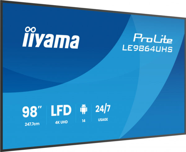 iiyama LE9864UHS-B1AG beeldkrant Digitale signage flatscreen 2,49 m (98") Wifi 500 cd/m² 4K Ultra HD Zwart Type processor Androi - Afbeelding 2