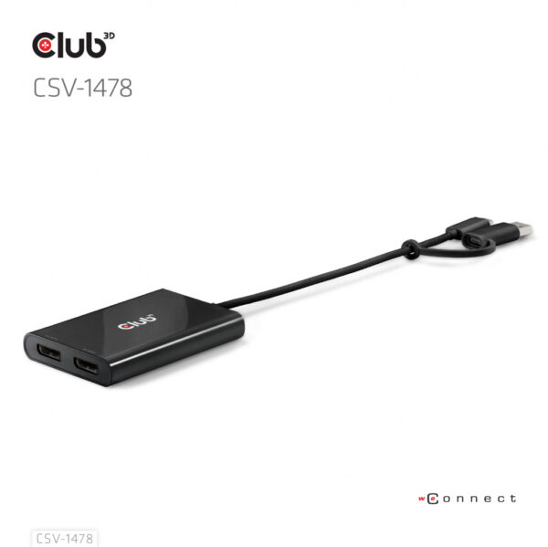 CLUB3D USB Type-C (with USB Type-A adapter) to dual DisplayPort™(4K60Hz) Video Splitter - Afbeelding 6