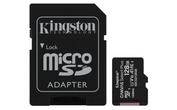 Kingston Technology Canvas Select 128GB micSDXC Plus 100R A1 C10 kaart + ADP