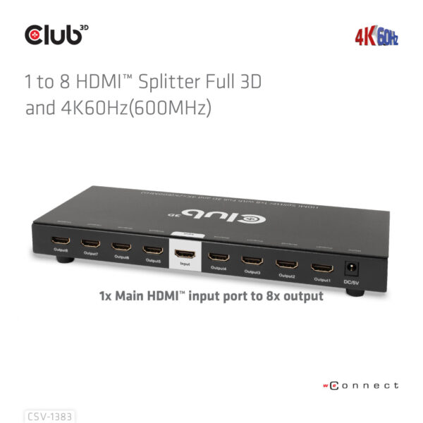 CLUB3D 8-poorts HDMI™ splitter 1 to 8 Full 3D and 4K60Hz(600MHz) - Afbeelding 14