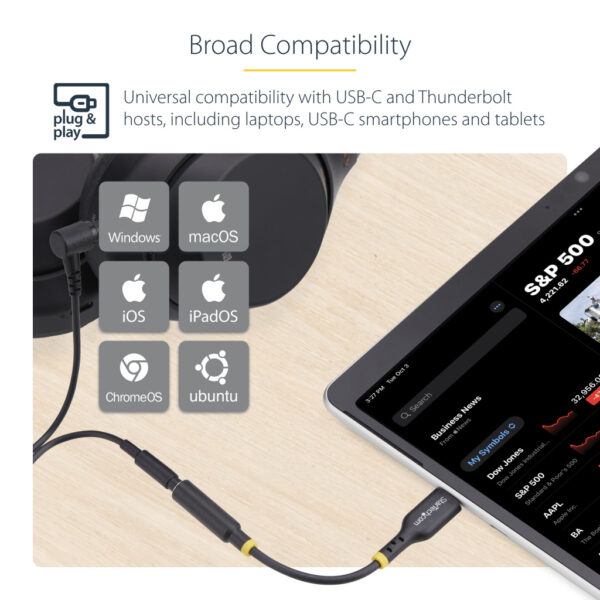 StarTech.com USB-C naar 3.5mm TRRS Headphone/Headset Adapter, Aux Audio Adapter, 3.5mm Jack, USB Type-C Aux Dongle, Hi-Fi 32-bit - Afbeelding 11