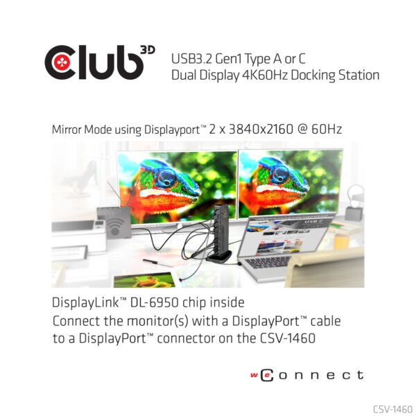 CLUB3D UNIVERSEEL Docking station USB3.2 Type A of C 2x Displayport 4K60Hz DisplayLink® gecertificeerd - Afbeelding 6