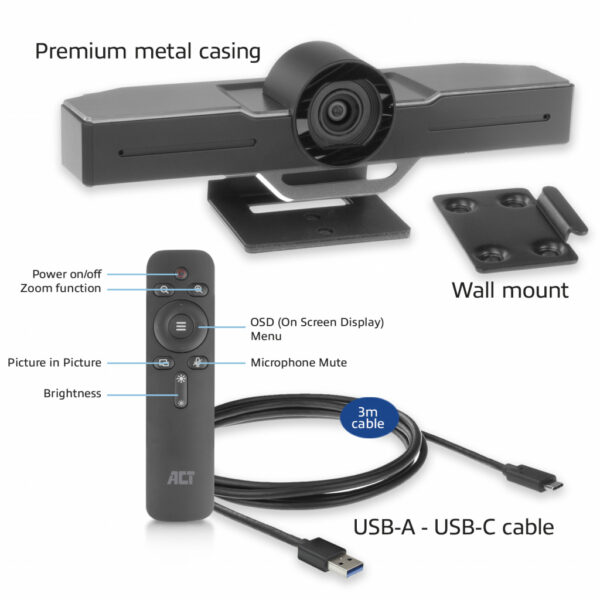 ACT Full HD Conference Camera met microfoon, pan, tilt en zoom - Afbeelding 2