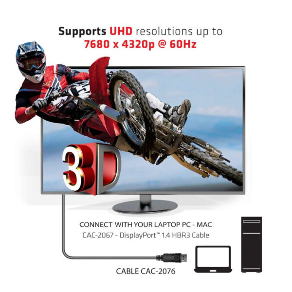 CLUB3D DisplayPort 1.4 HBR3 Cable 1meter Male/Male 8K60Hz - Afbeelding 6