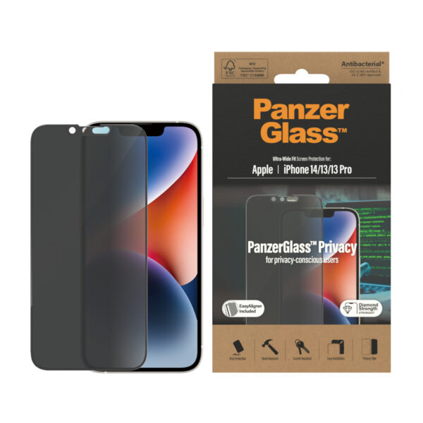 PanzerGlass Gehard Glas Privacy Screenprotector Apple iPhone 13/13 Pro/14 - Afbeelding 2