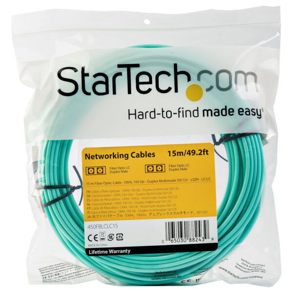 StarTech.com 15m LC/UPC naar LC/UPC OM4 Multimode Glasvezel Netwerkkabel, 50/125µm LOMMF/VCSEL Zipcord Fiber, 100G Netwerken, Lo - Afbeelding 4
