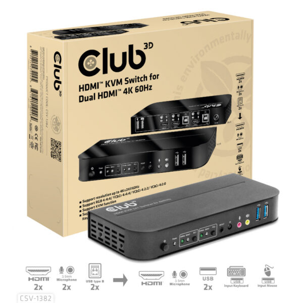 CLUB3D HDMI KVM SWITCH FOR DUAL HDMI 4K 60Hz - Afbeelding 5