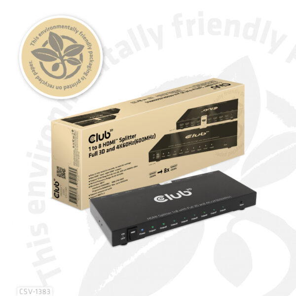 CLUB3D 8-poorts HDMI™ splitter 1 to 8 Full 3D and 4K60Hz(600MHz) - Afbeelding 16