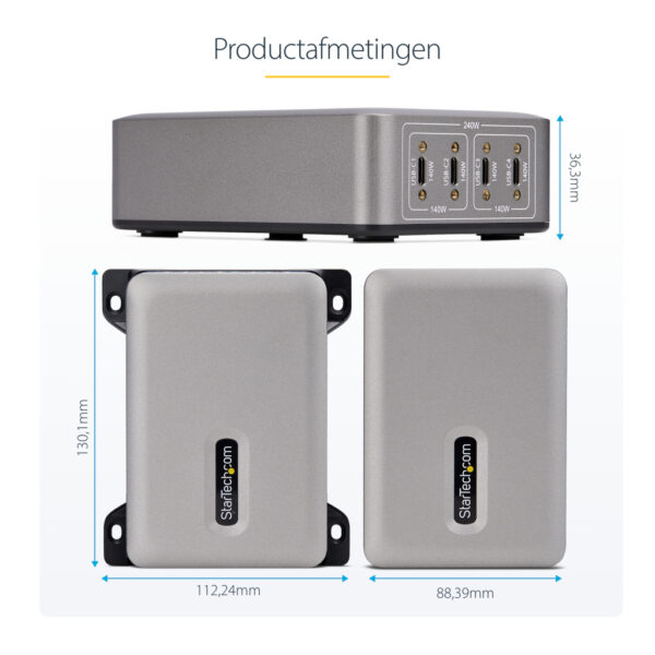 StarTech.com 4-Port Multi-Device USB-C Oplader, Totaal 240W, Single Port 140W EPR, PD 3.1, Poorten met Schroefvergrendeling, Id - Afbeelding 21