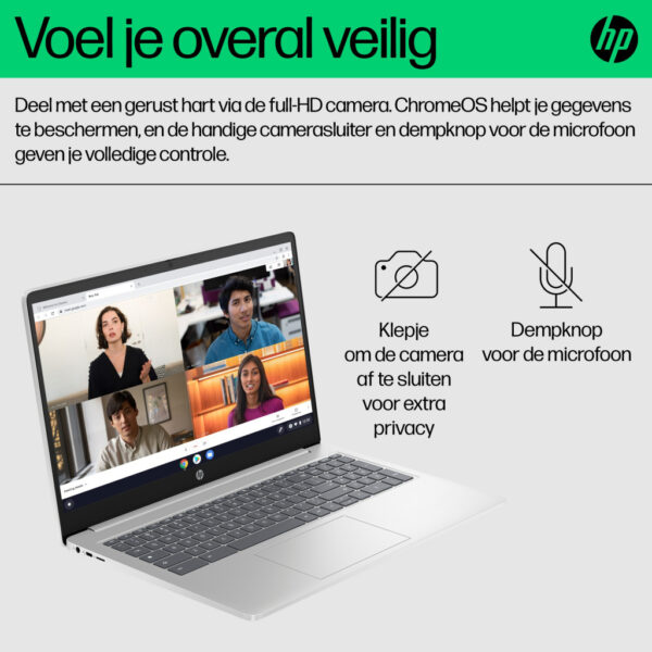 HP Chromebook 15a-nb0150nd Intel® N N100 39,6 cm (15.6") Full HD 8 GB LPDDR5-SDRAM 128 GB UFS Wi-Fi 6 (802.11ax) ChromeOS Zilver - Afbeelding 14