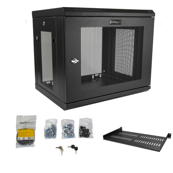 StarTech.com 2 Post 9U Wandmonteerbare Netwerkkast met 1U Schap, 19" Patchkast voor Data/AV/Electronica/Computer Apparatuur, Com - Afbeelding 7