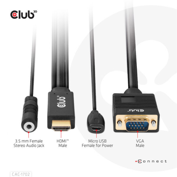 CLUB3D HDMI to VGA Cable M/M 2m/6.56ft 28AWG - Afbeelding 7