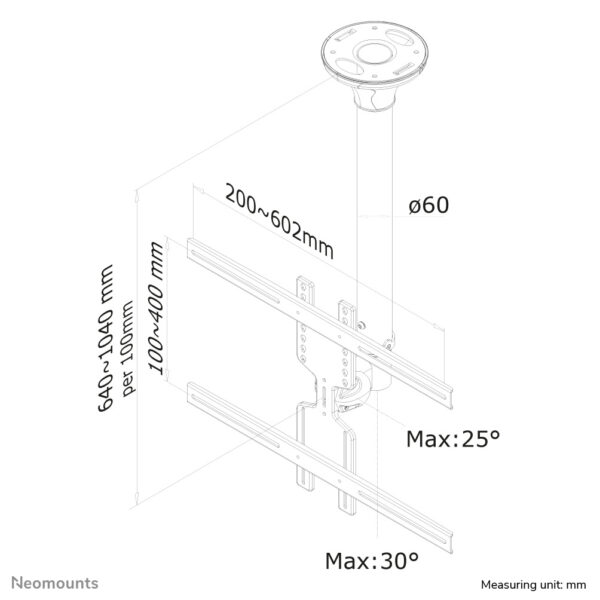 Neomounts FPMA-C400SILVER Monitor/TV-beugel plafond 32-60" - h 64-104 cm - Afbeelding 3