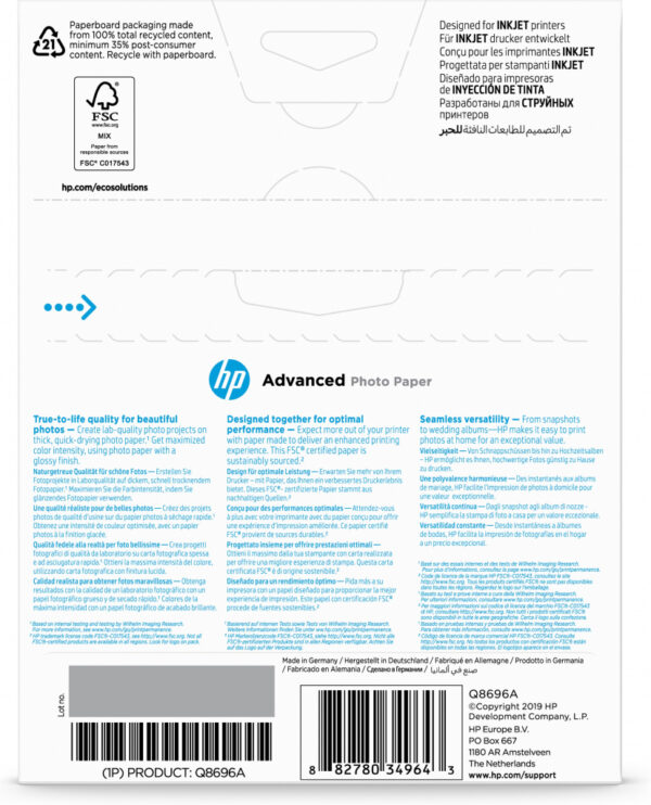 HP Advanced fotopapier, glanzend, 250 g/m2, 13 x 18 cm (127 x 178 mm), 25 vellen - Afbeelding 2