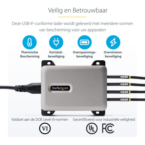 StarTech.com 4-Port Multi-Device USB-C Oplader, Totaal 240W, Single Port 140W EPR, PD 3.1, Poorten met Schroefvergrendeling, Id - Afbeelding 16
