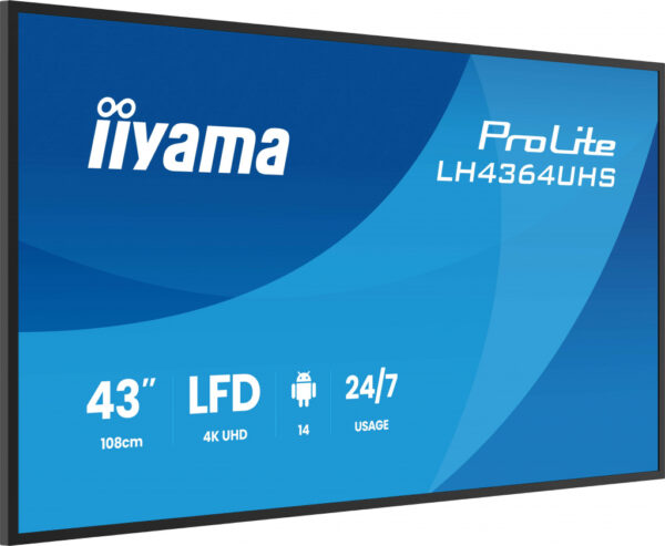 iiyama LH4364UHS-B1AG beeldkrant Digitale signage flatscreen 109,2 cm (43") LED Wifi 500 cd/m² 4K Ultra HD Zwart Android 24/7 - Afbeelding 3