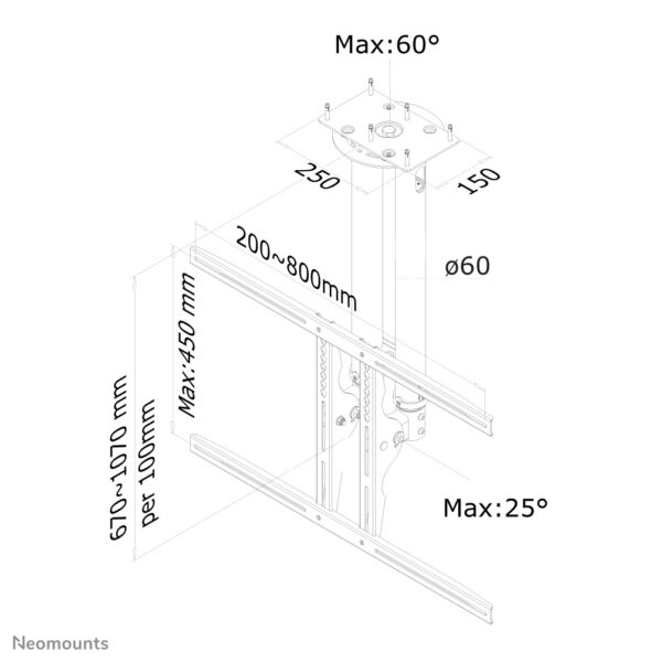 Neomounts PLASMA-C100 Monitor/TV-beugel plafond 37-75" - h 67-107 cm - Afbeelding 3