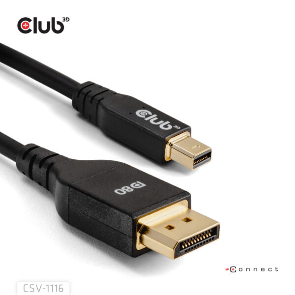 CLUB3D Mini DisplayPort™ to DisplayPort™ Bi-Directional VESA DP80 Certified Cable M/M 1m/3.28ft - Afbeelding 4