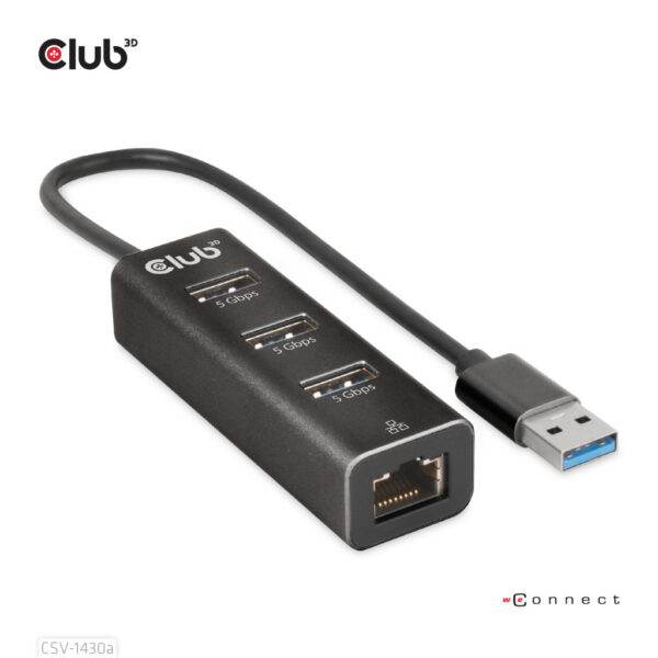 CLUB3D USB 3.2 Gen1 Type-A, 3 Ports Hub with Gigabit Ethernet - Afbeelding 3