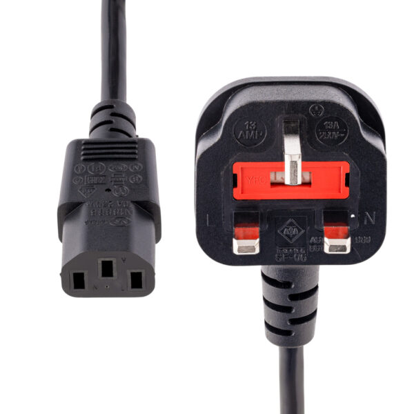 StarTech.com 3m UK Computer Stroomkabel, 18AWG, BS 1363 naar C13, 10A 250V, Zwart, AC Vervangkabel, Kettle Lead / UK Voedingskab - Afbeelding 2
