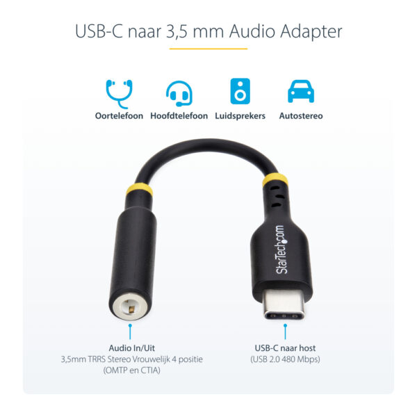 StarTech.com USB-C naar 3.5mm TRRS Headphone/Headset Adapter, Aux Audio Adapter, 3.5mm Jack, USB Type-C Aux Dongle, Hi-Fi 32-bit - Afbeelding 13