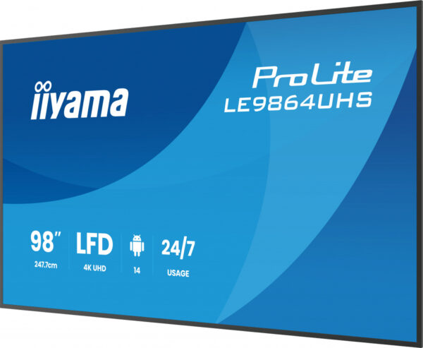 iiyama LE9864UHS-B1AG beeldkrant Digitale signage flatscreen 2,49 m (98") Wifi 500 cd/m² 4K Ultra HD Zwart Type processor Androi - Afbeelding 3