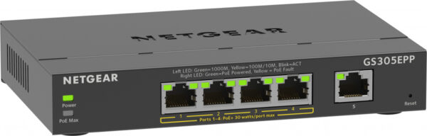 NETGEAR 5-Port Gigabit Ethernet High-Power PoE+ Plus Switch (GS305EPP) - Afbeelding 4