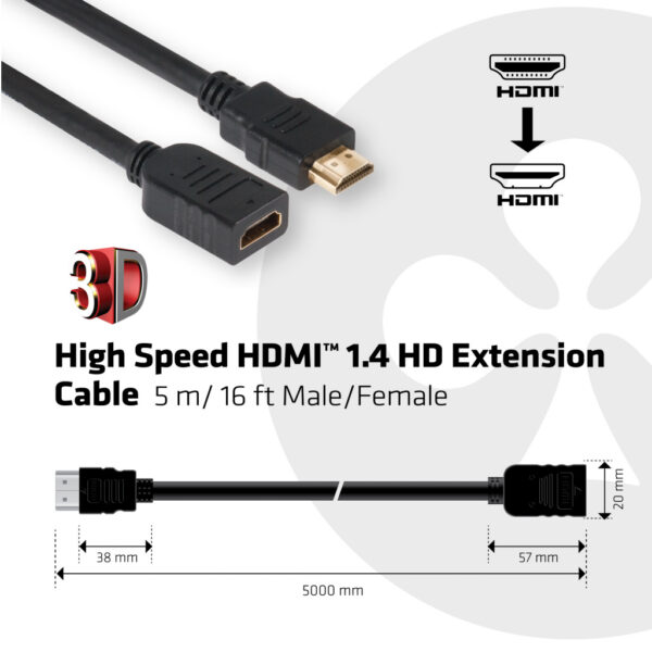 CLUB3D High Speed HDMI™ 1.4 HD Extension Kabel 5meter M/F - Afbeelding 3