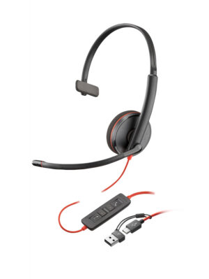 POLY Blackwire 3210 Monaural USB-C Headset + USB-C/A adapter