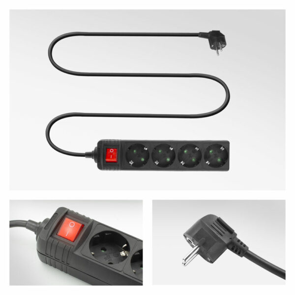 ACT Stekkerdoos met lichtgevende schakelaar, 4 sockets, 2 m, zwart - Afbeelding 3