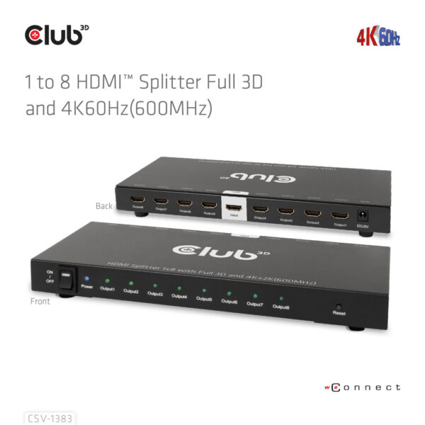 CLUB3D 8-poorts HDMI™ splitter 1 to 8 Full 3D and 4K60Hz(600MHz) - Afbeelding 13