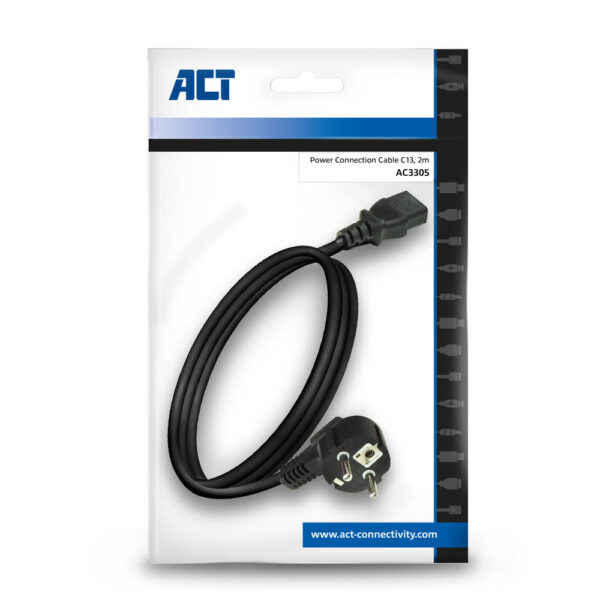 ACT Netsnoer CEE 7/7 male (haaks) - C13 zwart 2 m - Afbeelding 3