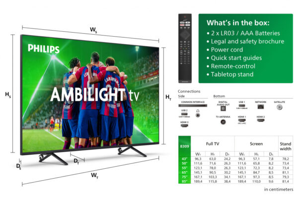 Philips 8000 series 50PUS8309/12 tv 127 cm (50") 4K Ultra HD Smart TV Wifi Zwart 350 cd/m² - Afbeelding 4