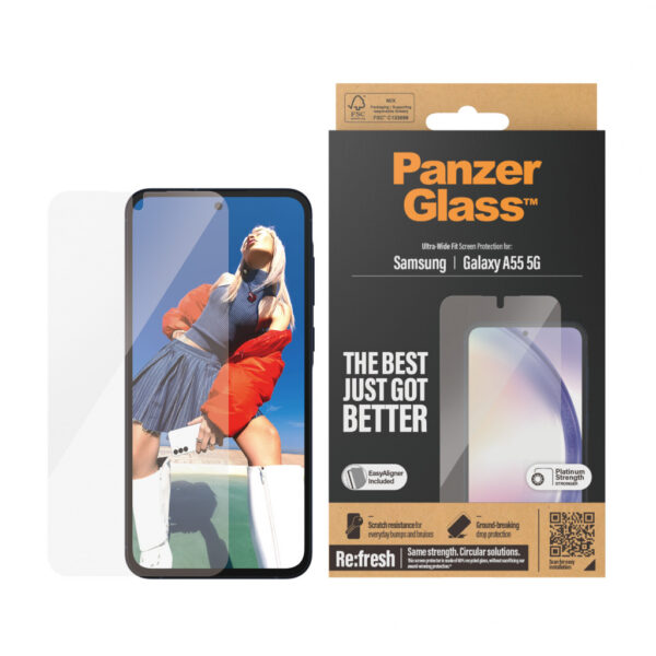 PanzerGlass ® Screen Protector Samsung Galaxy A55 5G | Ultra-Wide Fit w. EasyAligner Doorzichtige schermbeschermer 1 stuk( - Afbeelding 2