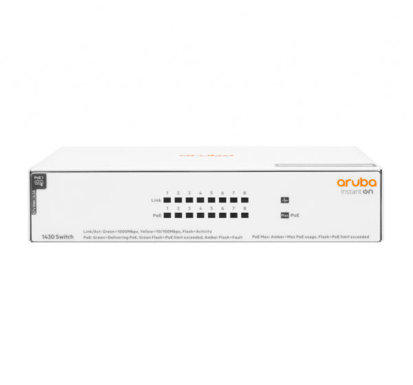 Hewlett Packard Enterprise Aruba Instant On 1430 8G Class4 PoE 64W Unmanaged L2 Gigabit Ethernet (10/100/1000) Power over Ethern