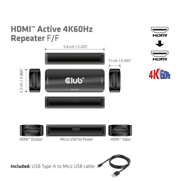 CLUB3D HDMI Active 4K60Hz Repeater F/F - Afbeelding 4