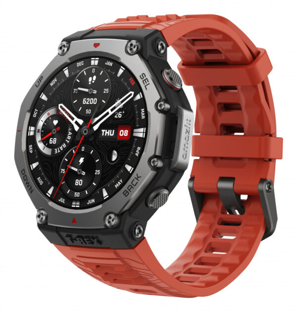 Amazfit T-Rex 3 Lava 3,81 cm (1.5") AMOLED Digitaal 480 x 480 Pixels Touchscreen Zwart, Roestvrijstaal GPS - Afbeelding 2